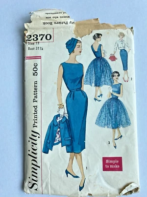 Vintage 50s Simplicity 2370 Pattern Bateau Dress Jacket Overskirt Bust 31.5 - Image 1 of 4