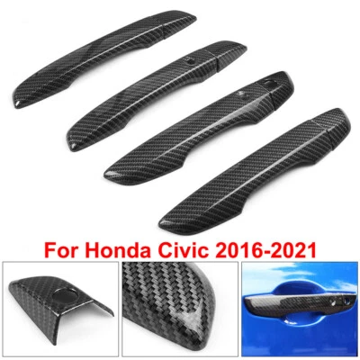 Door Handle Cover Trim for Honda Civic 2016 2017 2018 2019 Carbon Fiber Style - Image 1 of 4