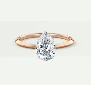 Anillo solitario de diamantes de oro rosa de 14 quilates con corte de pera cultivada creado en laboratorio IGI F/VS 2 quilates - Imagen 1 de 2