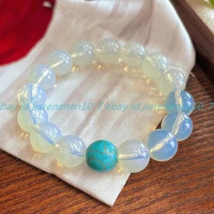 Natural 12mm White Opal Blue Turquoise Gems Round Beads Healing Bracelet 7.5in - Picture 1 of 12