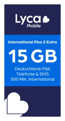 LYCA MOBILE Lyca Prepaid SIM Karte ohne Vertrag International Plus S Extra, 15GB, 300 Min