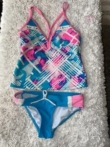 Zero X posur girls sz. 8 blue & pink design tankini. Cute, fun - Picture 1 of 11