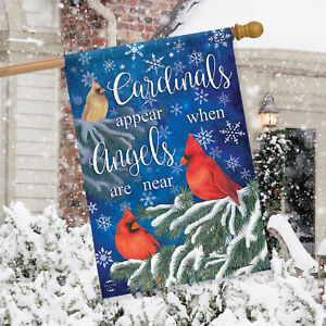 Cardinals Appear Winter House Flag Snowflakes 28" x 40" Briarwood Lane