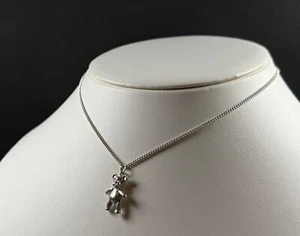 Colgante y collar de oso de peluche articulado cadena plata de ley 925 7,9 g 18" - Imagen 1 de 8