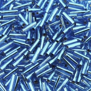Miyuki Bugle Beads Size #2, 6mm x 1.7mm 17 Gram Tube Silver Lined Sapphire Blue - Picture 1 of 5