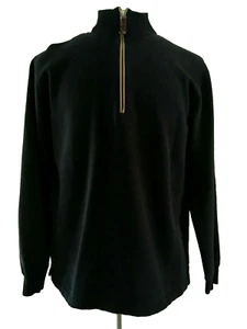 Woolrich Mens Sweater Sz Medium Elbow Patch Black Pullover 1/2 Zip Cotton Pocket - Picture 1 of 12