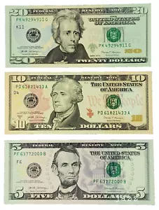 SET US LEGAL TENDER BANKNOTE SERIES 2017A $5 $10 $20 DOLLAR MINT CRISP UNC - Picture 1 of 2