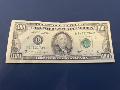 1990 Series 100 Dollar Bill Federal Reserve New York. B Serial Number B64221784C - Image 1 of 2