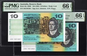 Australia 2 x 10 Dollars P45e R309 1985 Johnston Fraser PMG66 Gem UNC EPQ SET - Bild 1 von 5