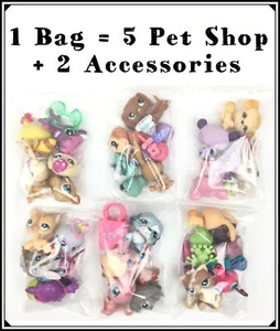 Littlest Pet Shop Lot 5 Random LPS With 1 Dog or Cat + 2 Accessories,1 Grab Bag - Picture 1 of 1
