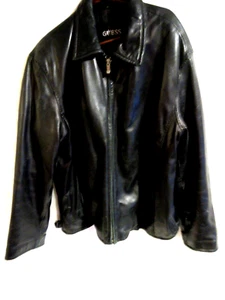 Guess Hombre Cuero Negro Chaqueta Talla LRG - Imagen 1 de 15