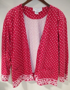 C3 Adrienne Vittadini Damen Plus 1 Baumwolle Strick Top Jacke rot & weiß gepunktet - Bild 1 von 8