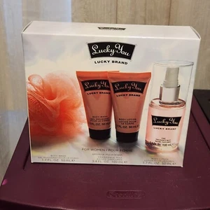 Lucky Brand Lucky You 4pc Gift Set W/Perfume/Lotion/Body Wash/Pouf BNIB - Picture 1 of 12