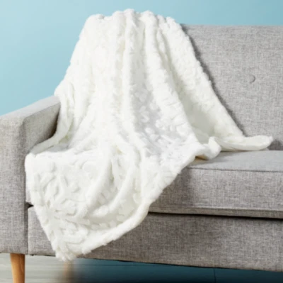 Cynthia Rowley Faux Fur Sculpted Snowflakes Decorative Throw Blanket Holidays - Image 1 of 4