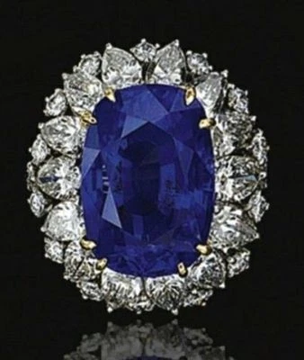 26ct Cocktail Party Ring inspired 925 Sterling Silver Blue Oval Flower Halo - Image 1 of 2