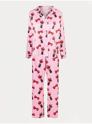 Coca Cola Pink Stripe Collared Shirt Pyjamas All sizes available CHRISTMAS Bows - Image 1 of 4