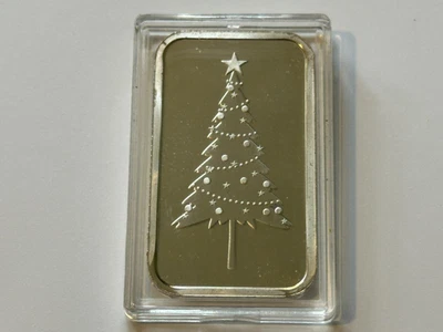 Barra de lingote de vacaciones árbol de Navidad feliz 2024 1 troy oz .999 arte de plata fina Foto 1 de 3