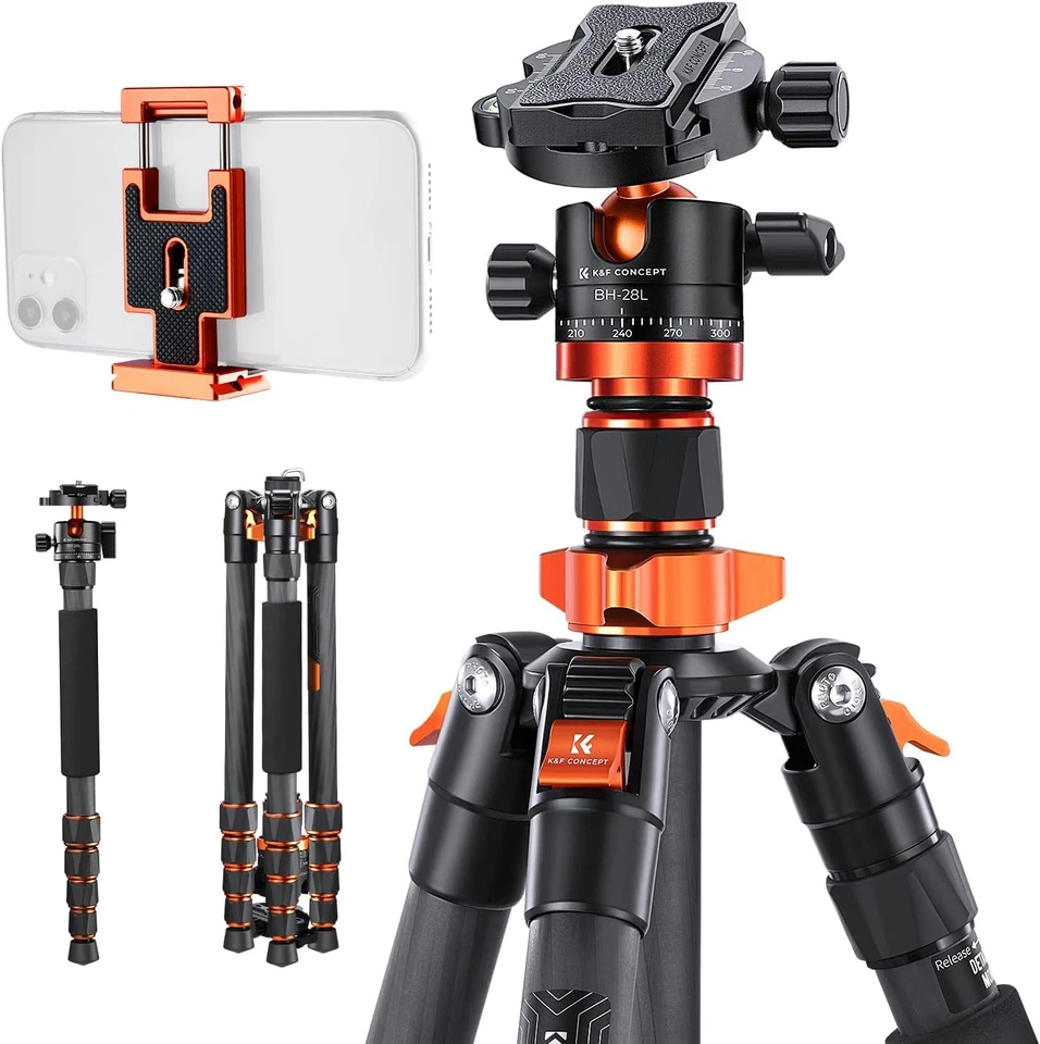 K&F Concept 68in Carbon Fiber Camera Tripod with Ball Head,Quick Release Plate - Image 1 of 4