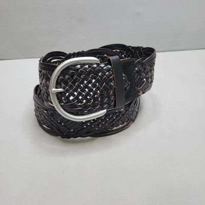 Braided Bonded Leather Belt XL Black Silver Buckle Casual Dress - Image 1 of 4