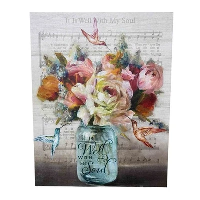 It Is Well With My Soul банка с цветочным рисунком каменщик настенное искусство колибри холщовый принт - Изображение 1 из 4