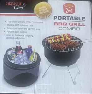 PORTABLE CHARCOAL BBQ GRILL SET & 2 IN 1 COOLER COMBO PICNIC SET - Picture 1 of 4