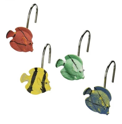 Conjunto de 12 ganchos para cortina de chuveiro de peixes tropicais decoração de banheiro oceano náutico - Imagem 1 de 4