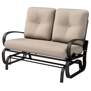 Outdoor Glider Bench, Patio 2 Person Loveseat with Removable Cushion, Thick P... - Picture 1 of 9