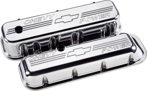 BILLET SPECIALTIES "CHEVY POWER" POLISHED ALUMINUM BBC TALL VALVE COVERS,CHEVY - Picture 1 of 1