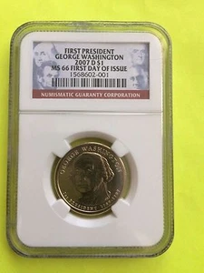 2007-D GEORGE WASHINGTON NGC MS 66 FIRST DAY ISSUE BUSINESS STRIKE DOLLAR COIN - Picture 1 of 3