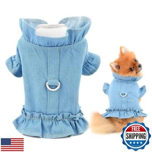 SMALLLEE_LUCKY_STORE Pet Denim Harness Vest Shirt with D-Ring for Small Dogs  - Picture 1 of 5