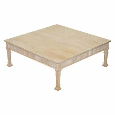 VERY LARGE LIMED OAK COFFEE OF COCKTAIL TABLE 123.5CM WIDE CARVED PILLARED LEGS  — 第 1/4 张图片