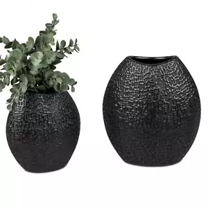 2er Set Deko Vasen MODERN BLACK oval H. 16 + 20cm matt schwarz Keramik Formano - Bild 1 von 1
