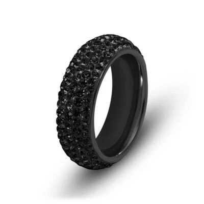eleganter Edelstahl Ring Strass Stein Zirkon Fingerring Glitzer schwarz unisex - Bild 1 von 4
