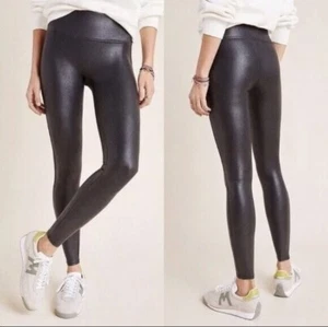 New! Spanx Sz Medium Black Faux Leather Tummy Control Leggings 2437 NEW $98 - Picture 1 of 4