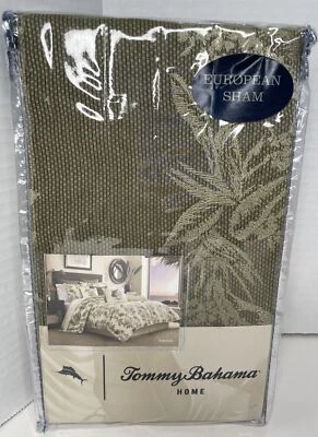 Funda de almohada Tommy Bahama NADOR verde oliva bordada europea euro farsa 26x26 Foto 1 de 4