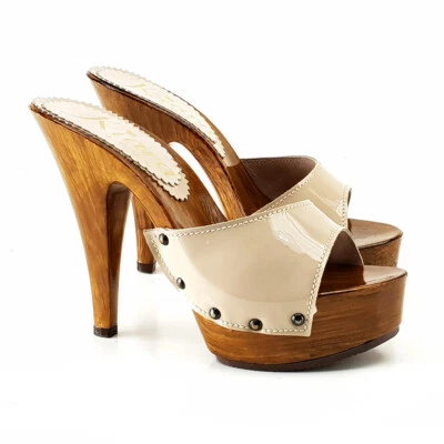 KIARA SHOES ZOCCOLI italiani in Pelle Tacco 13 CM - K9001 BEIGE