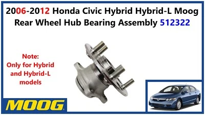 Conjunto de cojinete de buje de rueda trasera Moog híbrido híbrido Honda Civic 2006-12 512322 Foto 1 de 4
