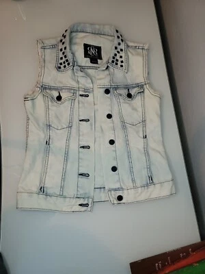 Rock Republic Womens Studded Denim Jean Vest Distressed Gunshow Size XS EUC  - Image 1 of 4