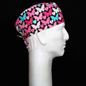 Cappello Scrub Nero Consapevolezza Cancro al Seno Nastro Rosa Tema Farfalla - Foto 1 di 1