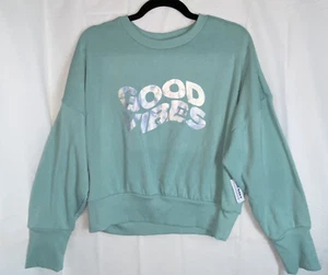 NWT Old Navy Sz. L Women’s “GOOD VIBES”Loose Cropped Crew-Neck Sweatshirt - Picture 1 of 4