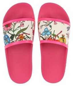 gucci pursuit flat flora canvas slide sandals