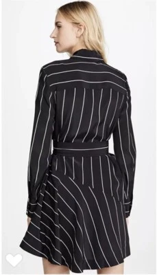 Vestido DEREK LAM 10 CROSBY Negro Rayas Seda Cuello Caída Cintura Cinturón 2 NST Foto 1 de 4