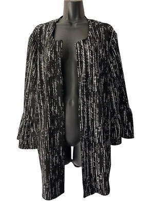 Cárdigan Slinky Brand para mujer 1X negro blanco frente abierto mangas campana 3/4 elástico Foto 1 de 4