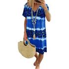 Womens Summer Holiday Midi Dress Ladies Boho Beach Loose Tie Dye Sun Dresses US