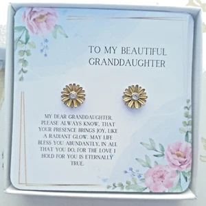 Unique Granddaughter Gift from Nanny Sterling Silver Daisy Earrings Poem Card - Picture 1 of 3