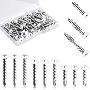 120 Pcs #8 White Pan Head Screw White Sheet Metal Screws Self Tapping Screws For - Picture 1 of 7