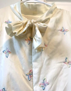 Vtg 60s ODETTE BARSA Quilted Embroidered Robe Sz M House Coat Lounge - Picture 1 of 17