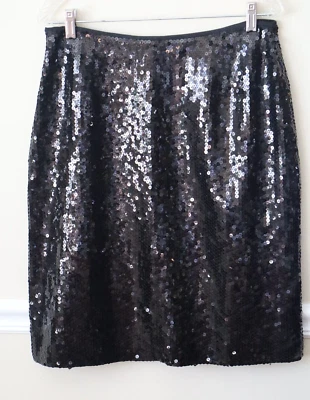 Falda negra vintage para mujer, lentejuelas INC Concepts talla 12, cremallera lateral Foto 1 de 4