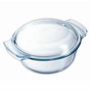 Glasbräter Auflaufform Backform Bräter Glaskochgeschirr mit Deckel Rund Pyrex 5L - Bild 1 von 4