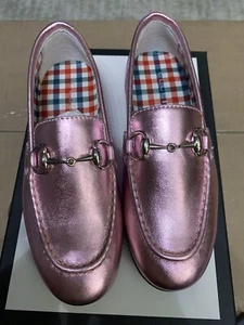 NEW Auth Gucci Youth Kids Girls Princetown Metallic Leather Shoes 28 / 11 $390 - Picture 1 of 8